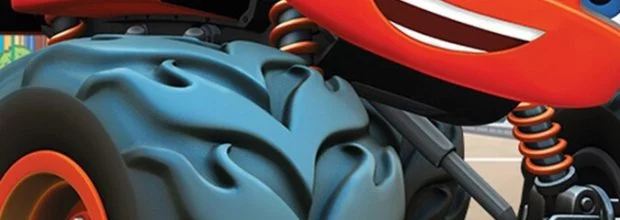 بلیز و ماشین های هیولایی؛ صحنه‌ای رنگارنگ از ماشین هیولایی قرمز و دوستانش در مسیر ماجراجویی