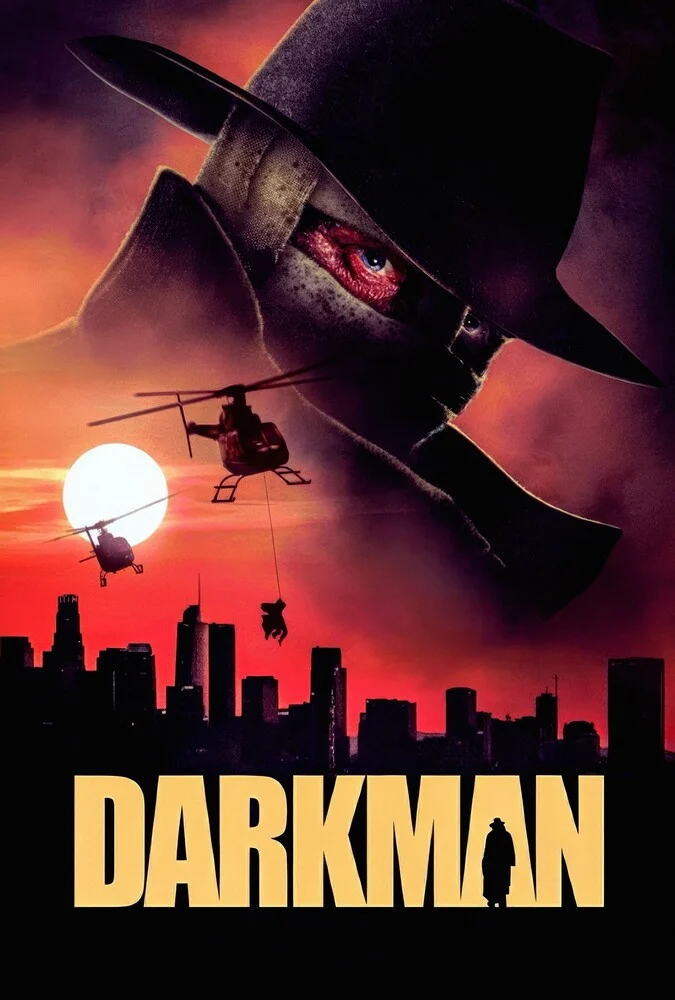 پوستر فیلم مرد تاریکی (Darkman) با تصویر لیام نیسون در نقش پیتون وستلیک