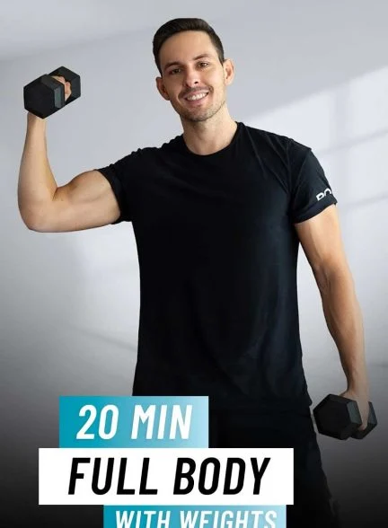 فیلم 20 دقیقه تمرین کامل بدن با دمبل-20 min full body dumbbell hiit workout all standing strength cardio